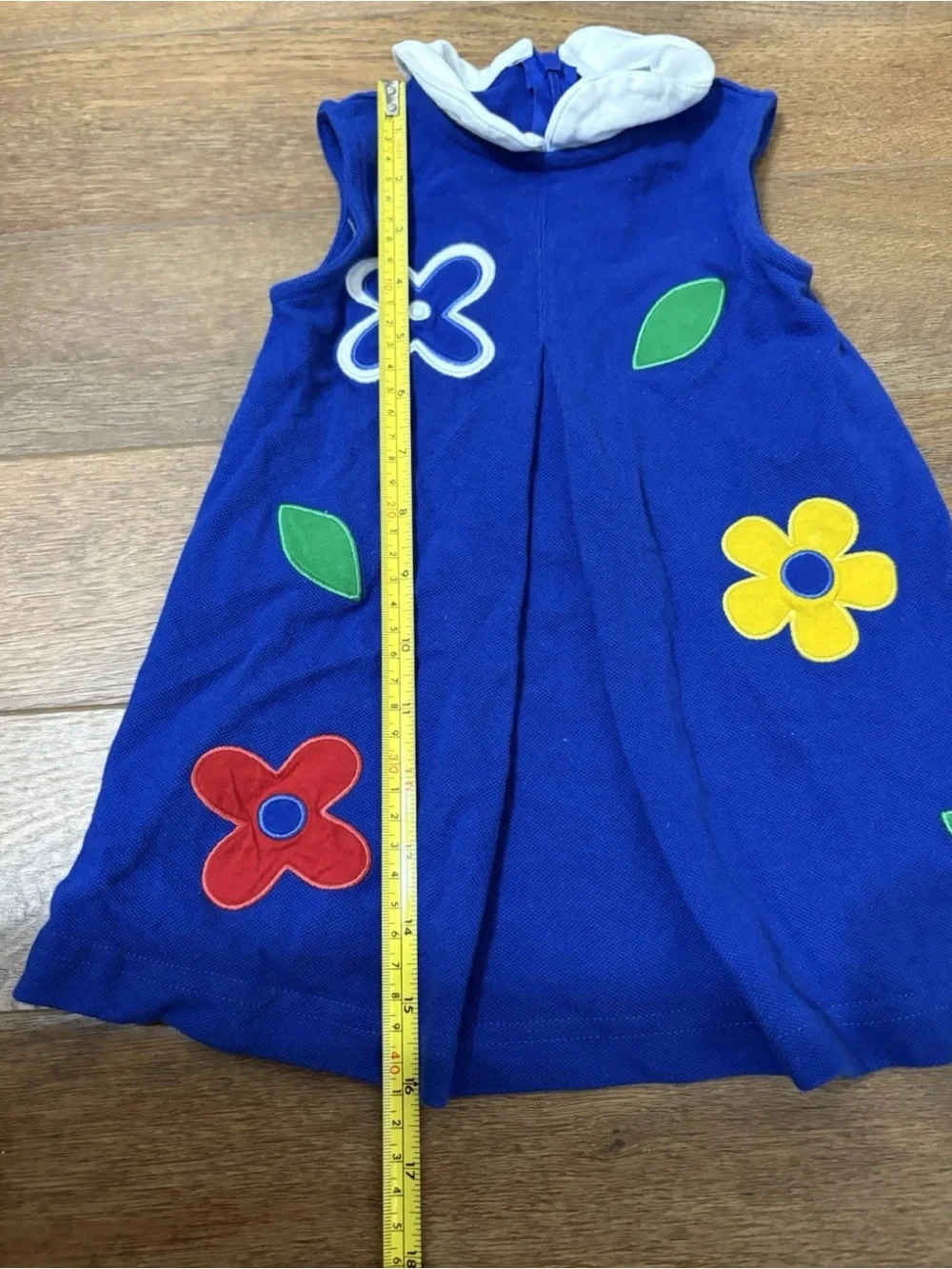 Florence Eiseman Girls Dress 18M Blue Applique Flower Peter Pan Collar Dress